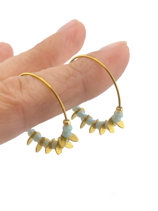 Pendientes turquesa hojitas